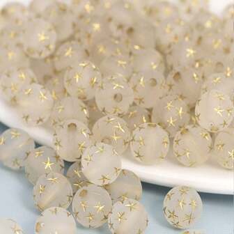 8mm 50pcs Frosted Round Beads With Star Pattern - Perfect For DIY Jewelry Making