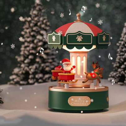 1200mAh 圣诞旋转木马音乐盒、圣诞树装饰音乐盒、发条旋转音乐盒、圣诞桌面装饰工艺品适合所有年龄段的圣诞礼物