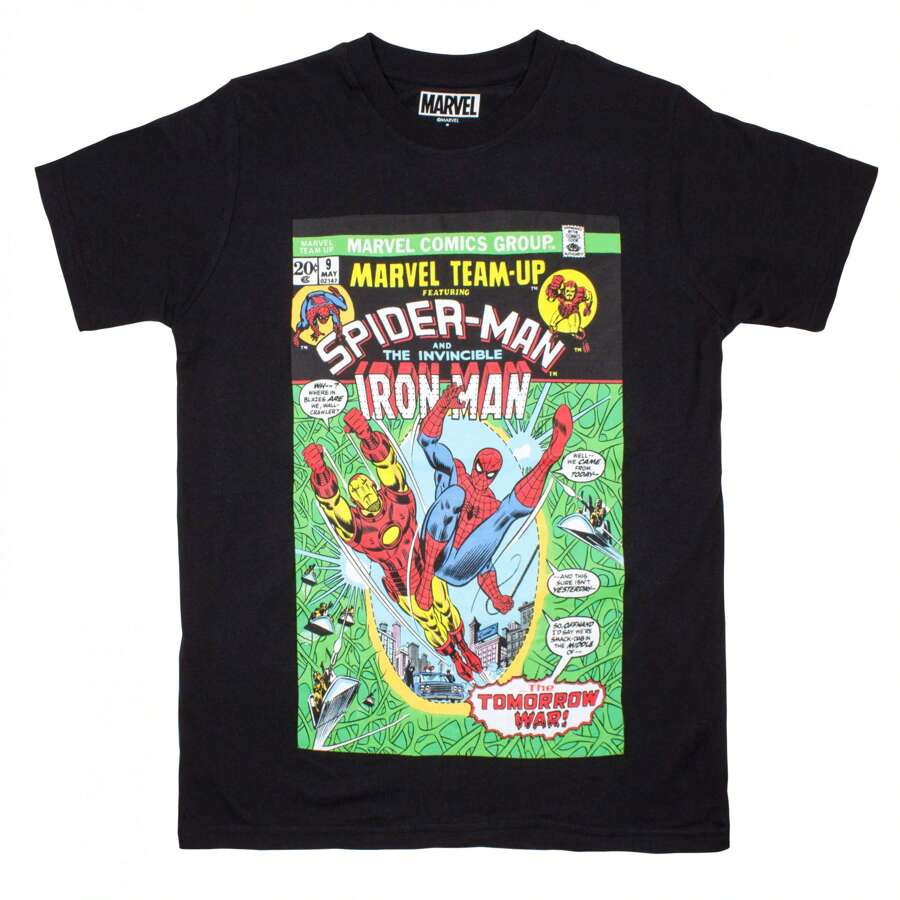 SPIDERMAN And The Invincible Iron Man Marvel Comic Cover T-Shirt - 黑色 - 查看 1