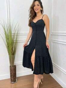 Women's Long Dress With Buttons And Straps, Elegant And Comfortable - màu đen - Xem 1