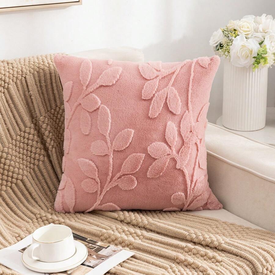 1pc Plush Embossed Decorative Cushion Cover, Simple Square Pillow Case Suitable For Living Room/Bedroom Use All Seasons (Without Filling)