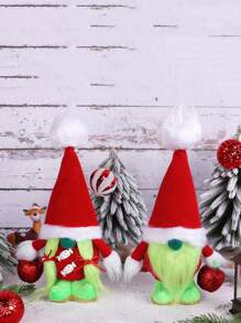 1 件/2 件，圣诞节装饰用品绿色无面娃娃，适用于四季家居装饰窗户桌面展示节日礼物 - 彩色 - 查看 2