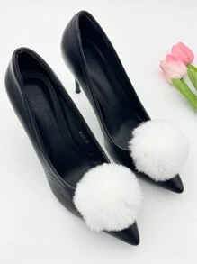 1 cặp kẹp giày tua rua lông tơ có thể tháo rời mới, trang trí giày tròn màu trơn - trắng - Xem 2