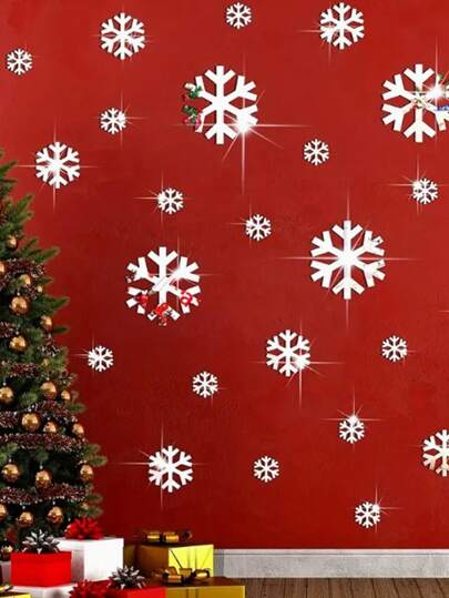15pcs Snowflake Acrylic Mirror Wall Stickers, DIY Christmas Holiday Decor, Removable Snowflake Window Wall Decals Suitable For Winter, Christmas, Ice & Snow Theme DIY Decoration