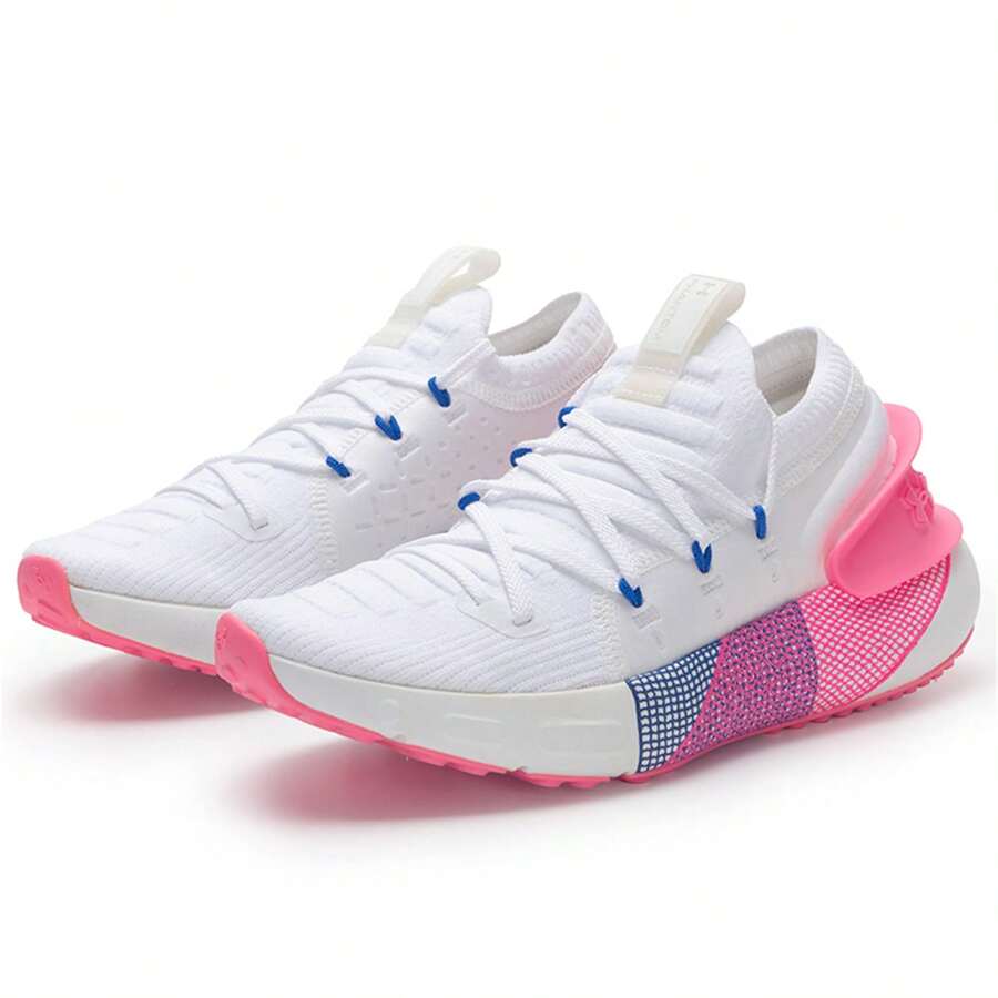 Under Armour 女鞋，缓震透气休闲运动鞋，耐穿有氧跑步鞋 - 白色/白色/粉紅色 - 查看 1