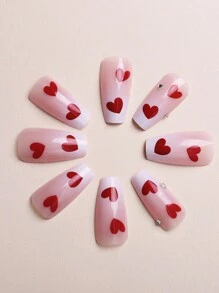 Cải thiện vẻ ngoài của bạn ngay lập tức, 24 móng tay bấm hình quan tài màu trắng Love, móng tay chuyển màu, móng tay có phụ kiện đính đá 3D, đơn giản và thanh lịch, phù hợp cho trang phục hàng ngày, dự tiệc và hẹn hò của phụ nữ, tặng kèm một miếng keo dán nhỏ và một miếng keo dán thạch - Nhiều màu - Xem 3