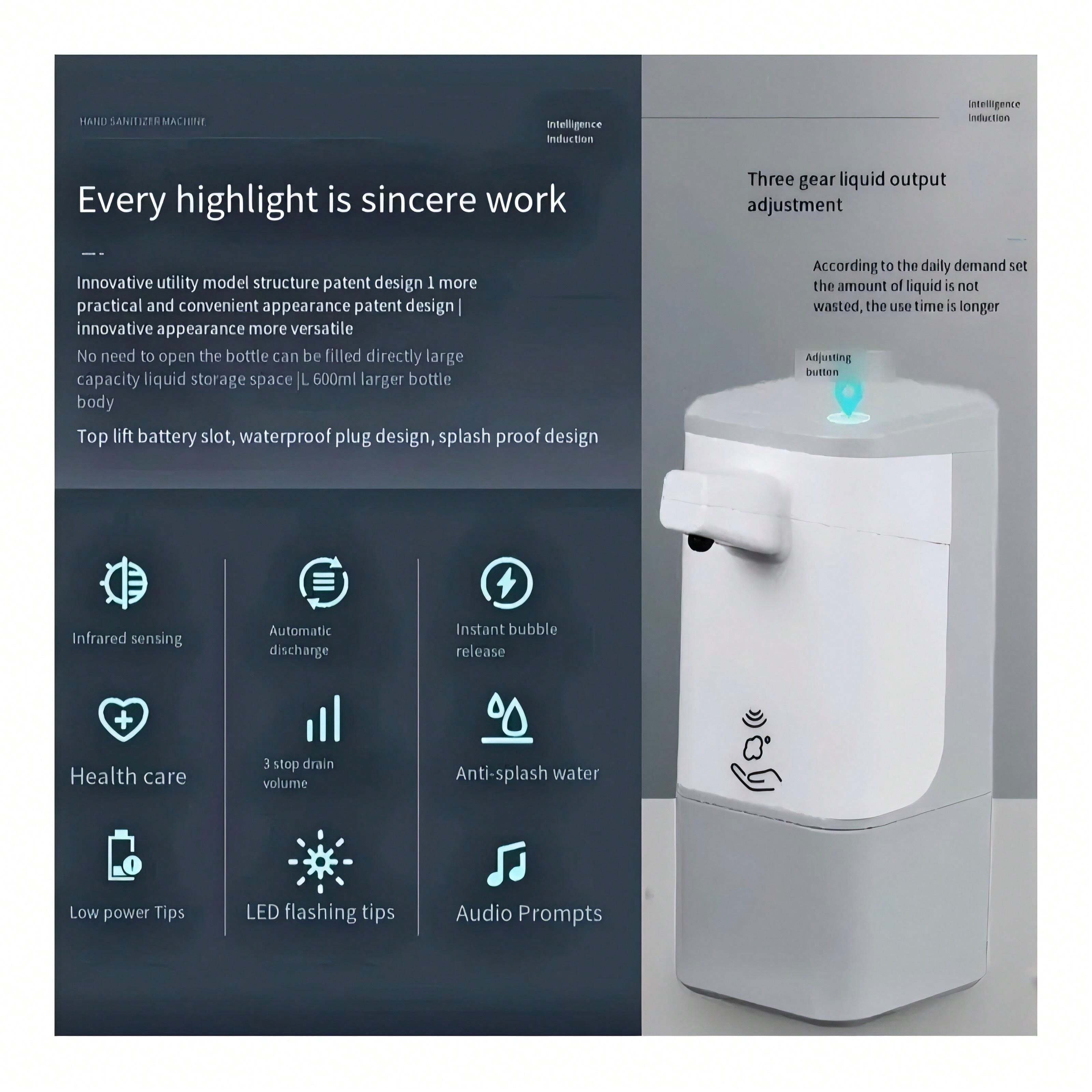 Automatic Soap Dispenser, Touchless Hand Free 3 Adjustable Volume