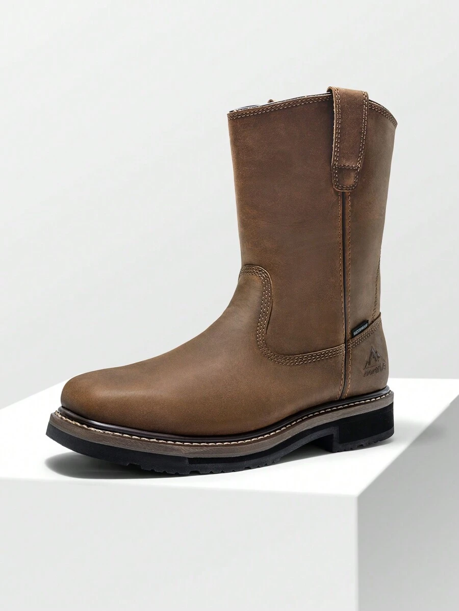 Men's Steel Toe Waterproof Wellington Boots Cowboy Boots Western Boots Pull-On Work Boots Feature Full-Grain Leather For Durability And Are Designed With Oil And Slip-Resistant Hazard Protection, Making Them Ideal For Construction And Farming - nâu sẫm - Xem 1