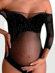 PROMOTION EMANUELLY FISHNET BODYSUIT OFF-THE-SHOULDER WITH APPLICATION LONG SLEEVE LOW More Women's Clothing Women's Fashion Luxury Bory Blogger Bori Gringa Sexy Black  White Sensual Pink Cheap Offer Evangelical Kit Kits Winter Cold Plus Size Beach Wholesale Resale Stones Shine Rhinestones Shiny Blouse Blouses Blouses Blusinha Blusinhas - 黑色 - 查看 3