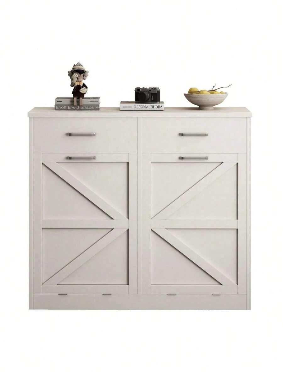 White Tilt Out Trash With 2 Drawer , Quick Installation And