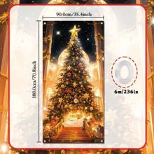 1 pieza, Decoración navideña para la puerta, de poliéster, con exquisito patrón de árbol de Navidad de invierno como fondo fotográfico, suministros para fiestas de Año Nuevo y Navidad, adecuado para decoración de cabina fotográfica al aire libre e interior en la entrada - Multicolor - Ver 2