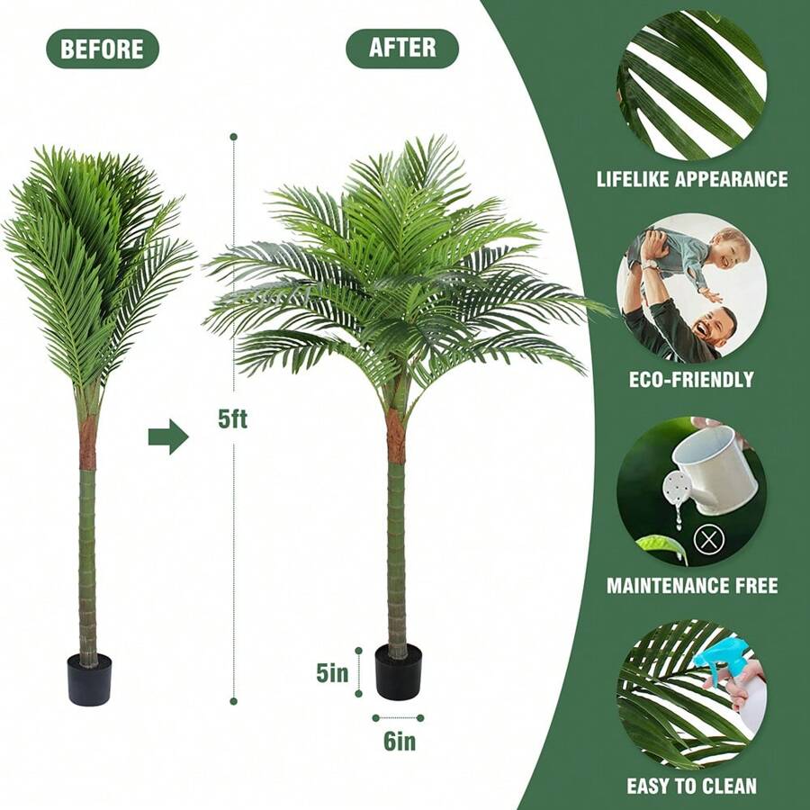 Palm Tree Artificial Tropical Plant 5ft Tall Faux Plants Indoor Fake