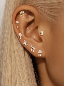 1 pieza Pendientes de plata de ley 925 con diseño asimétrico de espalda plana para cartílago y hélice, joyas para uso diario, boda, fiesta, compromiso, aniversario y San Valentín