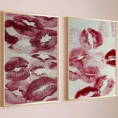 1/2pcs Vintage Red Kiss Lips Prints Canvas Posters, Red Mouth Kisses Wall Art Home Decor,Suitable For Living Room, Bedroom,College Apartment, Home Decoration,No Frames Include