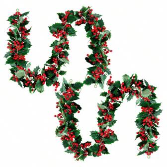 1 件绿叶红浆果人造藤蔓、红浆果花环、家居装饰壁挂、餐桌中心装饰、槲寄生花环、派对装饰、适用于壁炉、前门和房间冬青叶装饰、室内和室外节日庆典、桌面装饰、中心装饰品、人造花、塑料花