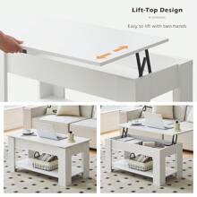CLIPOP Lift Top Coffee Table, Wooden Coffee Table With Hidden Compartment And Open Storage Shelf,Modern Sofa Side Table Center Table For Living Room And Bedroom - White - View 9