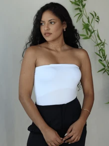 Kit 2 Women's Strapless Bodysuit, Plain Basic Suplex With Cup - 黑與白 - 查看 5