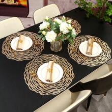 1pc/2pcs/4pcs/6pcs/8pcs Perforated Rose Gold Foil PVC Heat Insulation Non-Slip Mat, For Hotel & Restaurant Decor - Hollow Rose Placemat - View 4