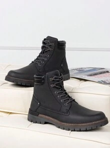 SHOESMORE Men's Hiking Non-Slip Black Boots Casual Boots Fashionable Zipper Chukka Boots - AMY8118A-黑色 - 查看 3