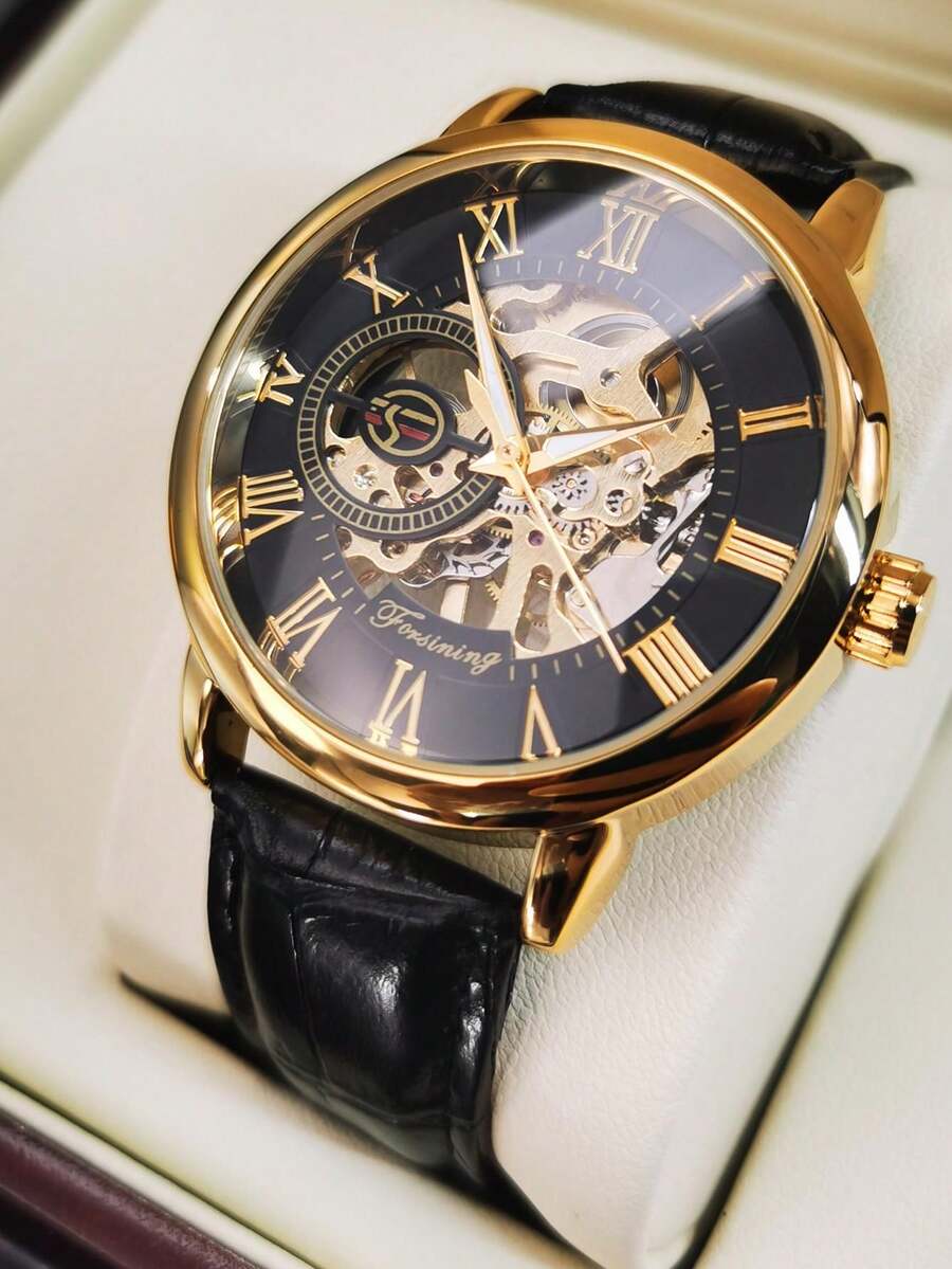 1pc Classic Retro Skeleton Gold Mens Watches Top Brand Luxury Luminous