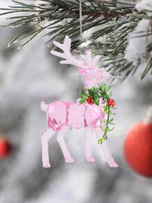 1Pc Christmas Crystal Reindeer Hanging Ornament,Light Pink Clear Acrylic Deer Pendant,Christmas Tree Decor,Christmas Decoration,Holiday Figurine,Festive Ornament For Home Decor,Xmas Party Supplies,