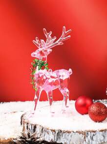 1Pc Christmas Crystal Reindeer Hanging Ornament,Light Pink Clear Acrylic Deer Pendant,Christmas Tree Decor,Christmas Decoration,Holiday Figurine,Festive Ornament For Home Decor,Xmas Party Supplies,