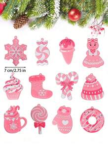 12 cái- Đồ trang trí cây thông Noel PVC màu hồng Kẹo que Giáng sinh Đồ trang trí kẹo mút Đồ treo trang trí tiệc sinh nhật Đồ thủ công trang trí ngày lễ Cây thông Noel (Phong cách dễ thương) - Hồng - Xem 4