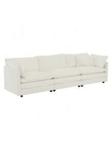 Mid-Century Modern Couch 3-Seater Sofa With 2 Armrest Pillows And 3 Toss Pillows, Couch For Living Room White Chenille,FurniHub