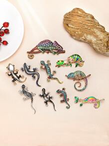 Emaille Strass Eidechsen Brosche für Frauen, Chamäleon Brosche, Gecko Brosche, Tier Pin, Party und Bankette Schmuckzubehör Geschenk - Eidechse-Chamäleon-Gecko - Übersicht 7