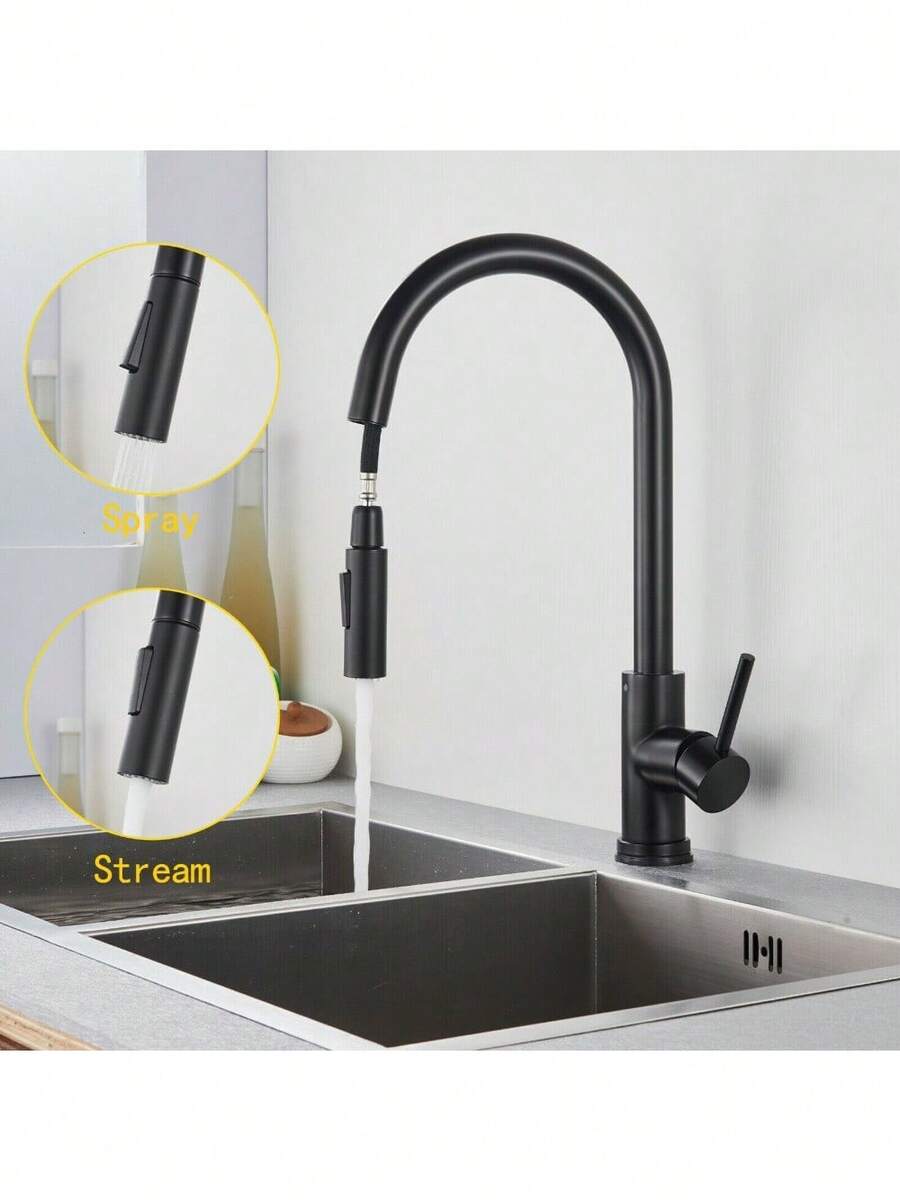 Matte Black Kitchen Sink Faucet Pull Out Sprayer Swivel Single Handle