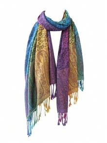 1 件女士彩色渐变色披肩围巾，温暖的旅行披肩，秋冬季 - 彩色 - 查看 12