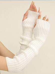 1 Cặp Găng Tay Tay Dày, Găng Tay Dài Không Ngón Nửa Ngón Ấm Áp Cho Mùa Thu & Đông - Nhiều màu - Xem 3