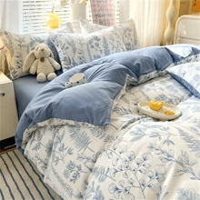 4 Stücke Polyester Bettbezug Set, weiches atmungsaktives Federn Muster Bettwäsche Set, geeignet für Schlafzimmer, Gästezimmer (1*Bettlaken + 1*Bettbezug + 2*Kissenbezug, ohne Füllung)