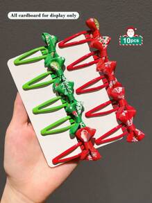 10件套女士圣诞蝴蝶结发夹套装。红绿为主色调，搭配甜美可爱的BB夹，佩戴舒适。适合日常休闲和派对使用。秋冬发饰，圣诞装饰 - 彩色 - 查看 1