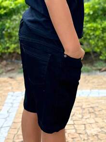 Children's Khaki Sand Denim Shorts With Elastic Waistband For Boys - màu đen - Xem 4