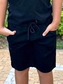 Children's Khaki Sand Denim Shorts With Elastic Waistband For Boys - màu đen - Xem 6