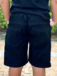 Children's Khaki Sand Denim Shorts With Elastic Waistband For Boys - màu đen - Xem 5