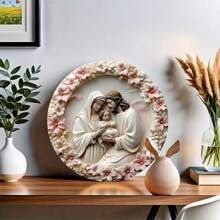 1pc Holy Family Wood Circular Wall Art, 8x8 Inch Home Decor, Christmas/New Year Decorative Sign, Christmas/New Year Gift, Suitable For Living Room, Bathroom, Bedroom, Garage, Bar, Cafe - Weather-Resistant Random Style,Home Decor ,Room Decor,Wall Decor