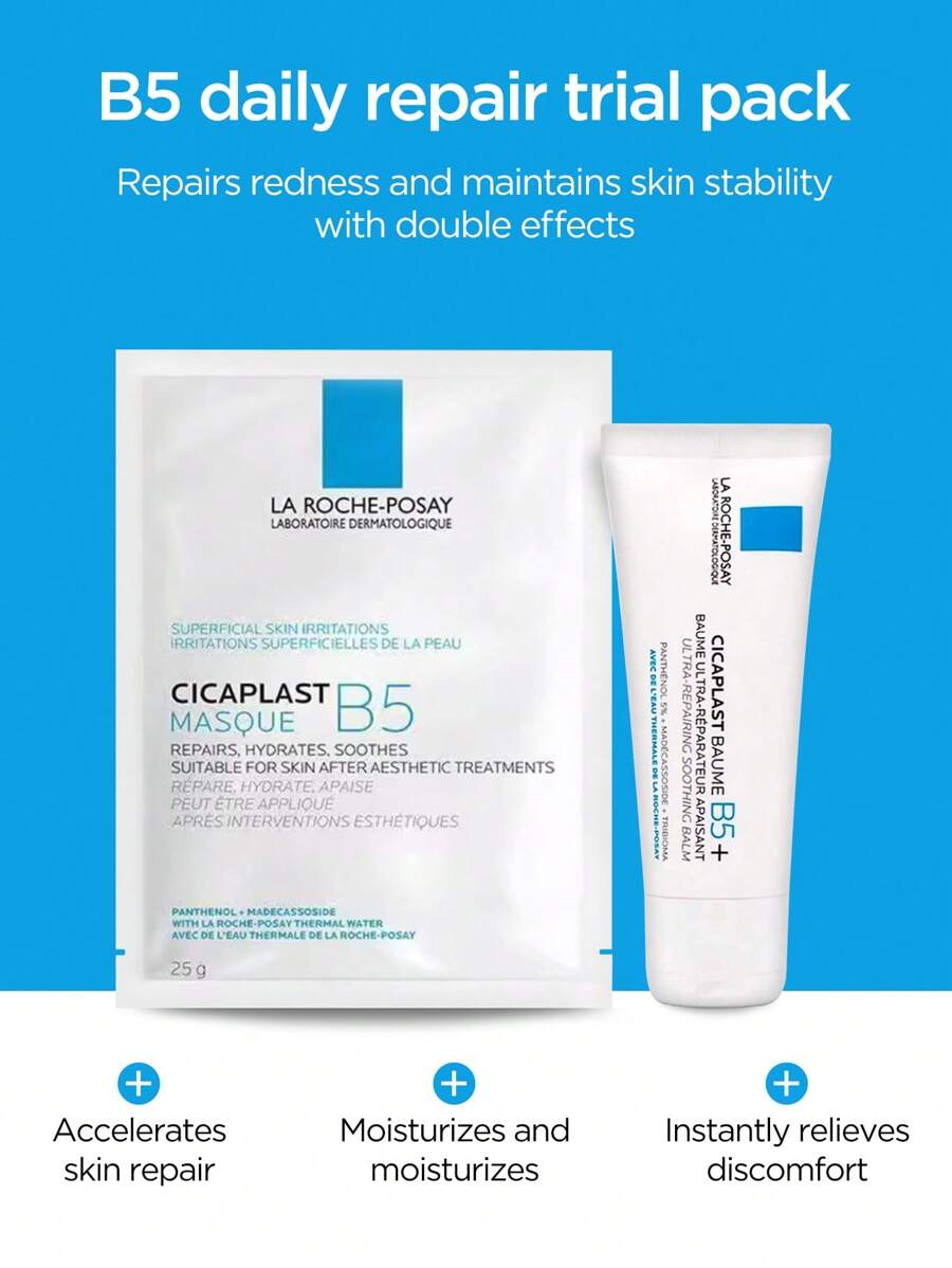 La Roche-Posay Skincare Set - B5 Multi-Hydrating Repair Face Mask + New B5 Multi-Soothing Repair Cream, Hydrating, Repairing And Calming For Sensitive Skin