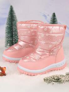 Giày bốt đi tuyết mùa đông cho trẻ em họa tiết nàng tiên cá hình ngôi sao hoạt hình ấm áp Giày bốt đi tuyết ngoài trời ấm áp họa tiết hoạt hình màu hồng cho trẻ em - Hồng - Xem 3