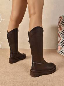 Bốt cao đến đùi cho nữ lót nhung, bốt Knight cao đến đầu gối, thiết kế mới cho mùa thu đông - màu nâu - Xem 5