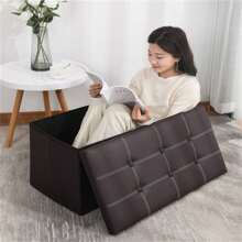 Large Seater Folding Storage Ottoman Pouffe Bench Seat Blanket Toy Chest Box UK - Black - View 6