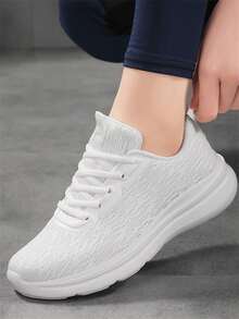 Giày thể thao buộc dây - Vải thoáng khí, Đế ngoài MD nhẹ và đàn hồi, Đế trong thoáng khí và chống mùi, Giày thể thao thường ngày màu trắng - trắng - Xem 2