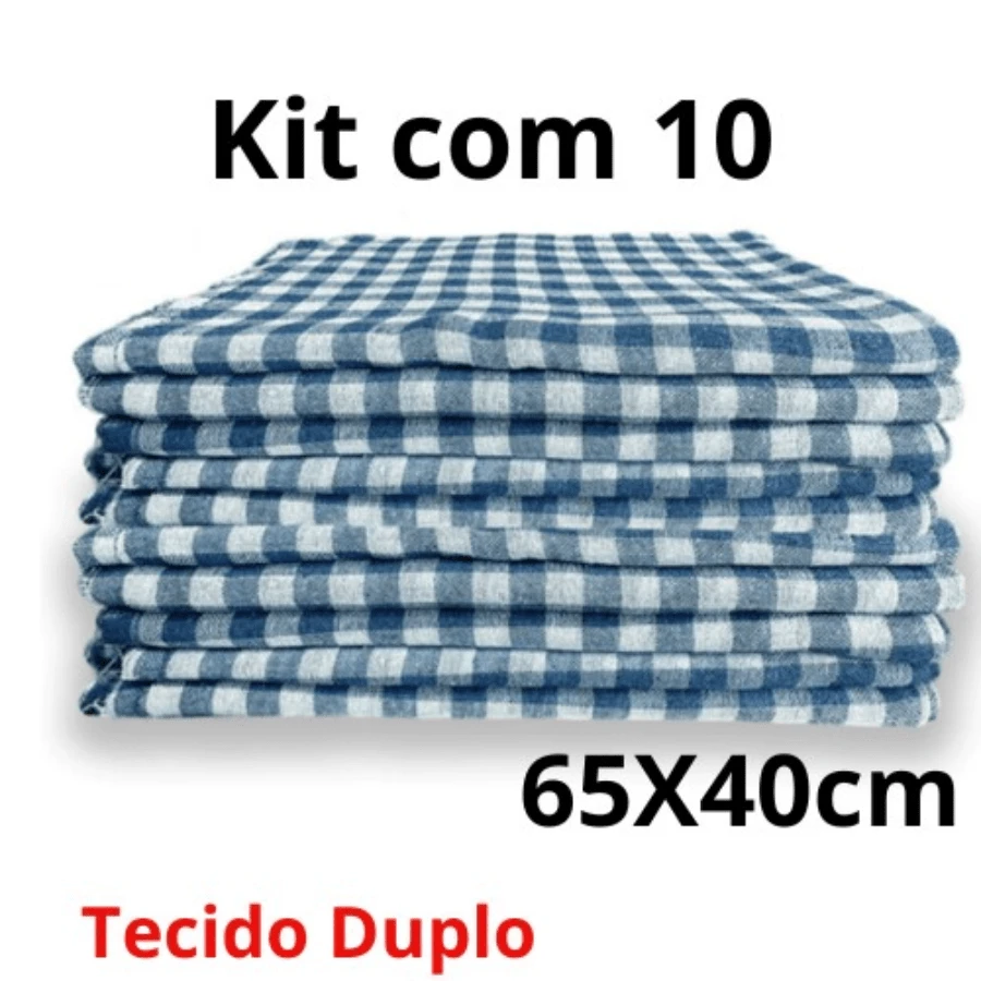 KIT 10 Extra Large Checkered Floor Cloth Cleaning Cloth 65x40 - Blue and White - View 1