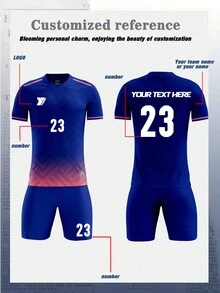 Bộ đồ thể thao bóng đá tay ngắn in họa tiết tùy chỉnh cho bé trai tuổi teen - Màu xanh lam - Xem 3
