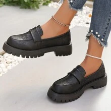 Chaussures Oxford noir pour femmes grandes tailles, chaussures d'uniforme de style britannique à semelle épaisse, mocassins à talons hauts d'académie britannique