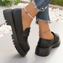 Chaussures Oxford noir pour femmes grandes tailles, chaussures d'uniforme de style britannique à semelle épaisse, mocassins à talons hauts d'académie britannique