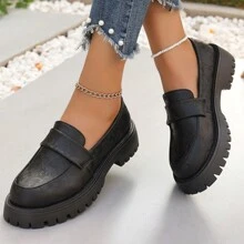 Chaussures Oxford noir pour femmes grandes tailles, chaussures d'uniforme de style britannique à semelle épaisse, mocassins à talons hauts d'académie britannique