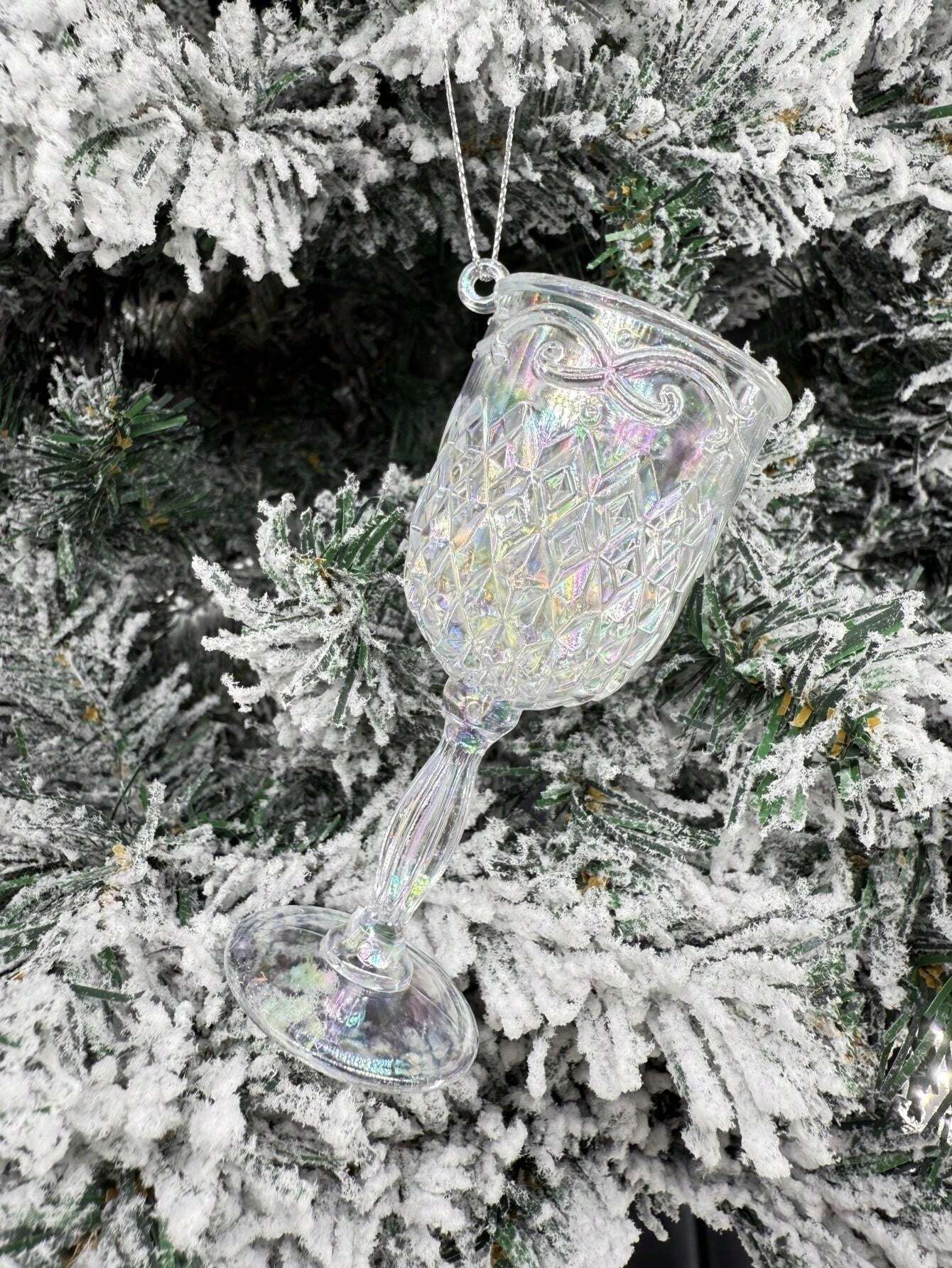 1pc Acrylic Wine Glass BowTie Candy Cane Hanging Ornament, Holiday