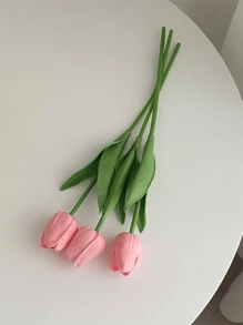 3 件粉色郁金香人造花。优质人造花。真实触感郁金香花束。婚礼、房间、家庭、酒店、派对、活动用人造花。情人节、圣诞节和新年礼物。装饰玫瑰，装饰风格。